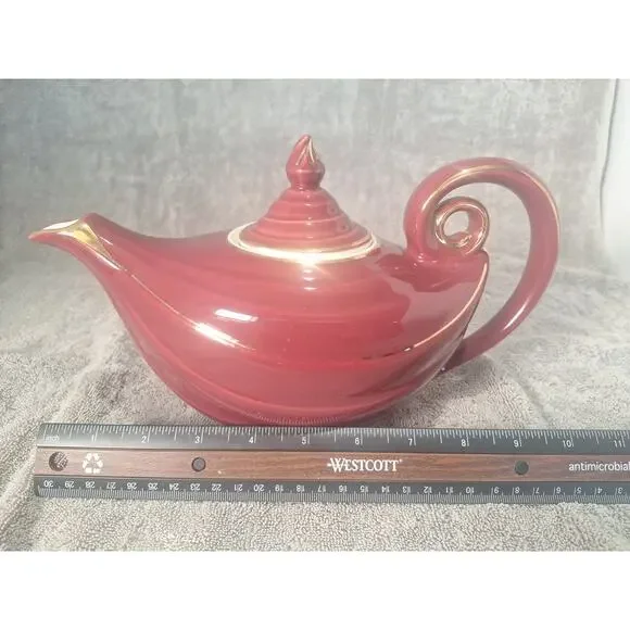 Hall China Aladdin 6 Cup Teapot Mauve Gold Trim USA Vintage 40s-60s Excellent!
